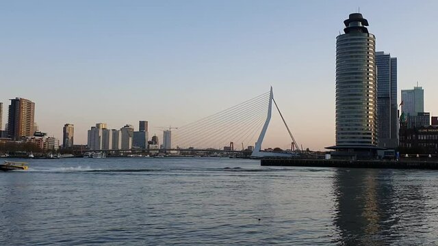 Cityscape of Rotterdam, viewing 'de kop van zuid' from the riverside