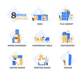 Set of vector flat design concept icons of office equipment,flat design icon vector illustration