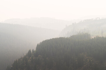 Smoke filled mountains in Colorado during wildfire season. 