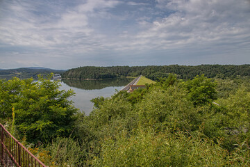  landscape of the lagoon at the dam in Dobczyce in Poland on a warm summer cloudy day