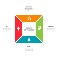 Business data visualization. Process chart. Elements of graph, diagram with 4 steps, options, parts or processes