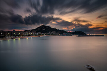 Sunrise in Blanes with moving clouds