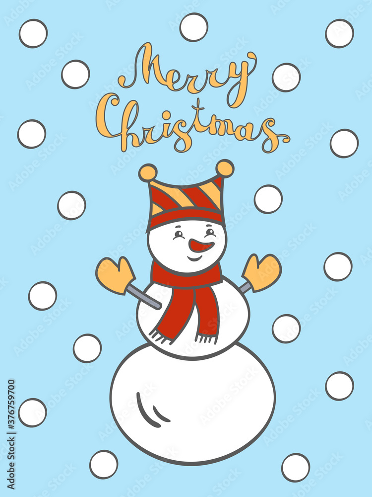 Poster christmas greeting card with a snowman