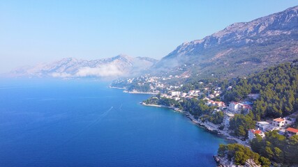 Aerial view on Brela, Makarska Riviera, Dalmatia, Croatia. Travel destination. Summer vacation 