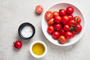 Cherry tomatoes and olive oil.