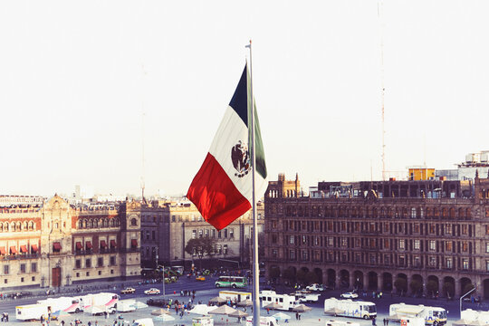 Mexican flag overlooking Mexico City