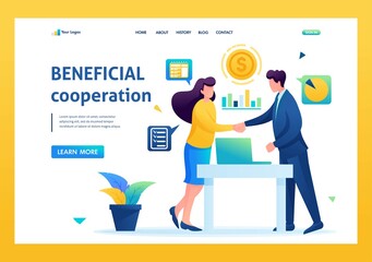 Partners have reached a profitable cooperation, business partnership. Flat 2D. vector illustration landing page