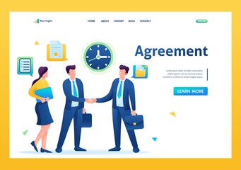 Obraz na płótnie Canvas Businessmen of large companies sign an agreement and conclude a contract. Flat 2D. vector illustration landing page
