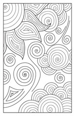 Black and white outline illustration symbolizing the weather, sun, clouds, wind. Coloring book for adults and children, antistress, zentangle.