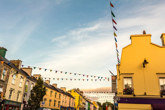 Bunting across street of Kenmare town, County Kerry, Ireland