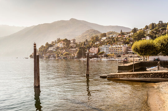 Piers on Lake Maggiore, Ascona, Ticino, Switzerland