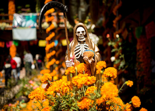 La Santa Muerte Altar with the grim reaper, Lake Patzcuaro, Michoacan, Mexico