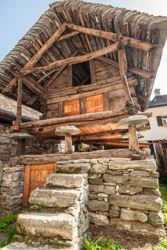 Traditional granite house, Moghegno Village, Maggia Valley, Ticino, Switzerland