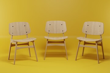 chairs in a row on yellow background