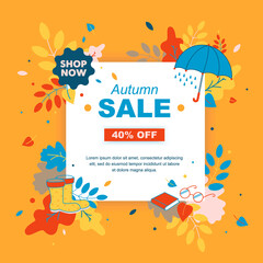 Flat autumn sale concept for banner, poster, card, offer, flyer with space for your text