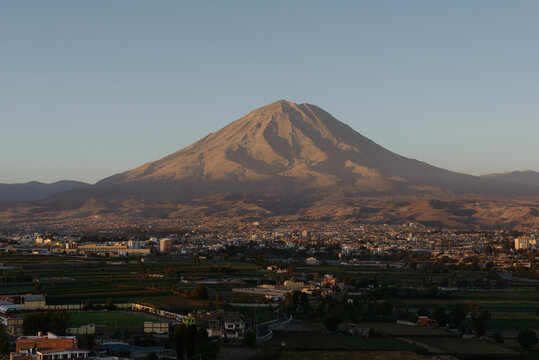 Elevated view from Mirador de Sachaca of El Misti volcano, Peru, South America