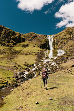 Young woman hiking, Lares, Peru