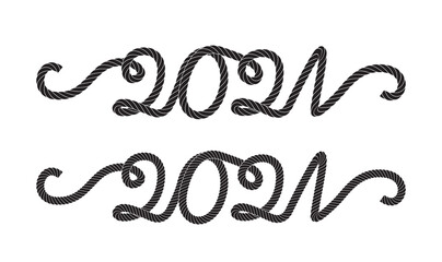 New Year 2021 Numbers Vector Rope Icons, Symbols, Signs