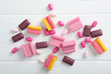 Many different chewing gums on the table
