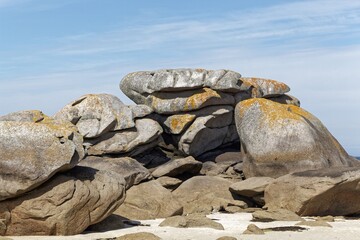 Rocks at the beach Plage du Phare in Brittany, France.