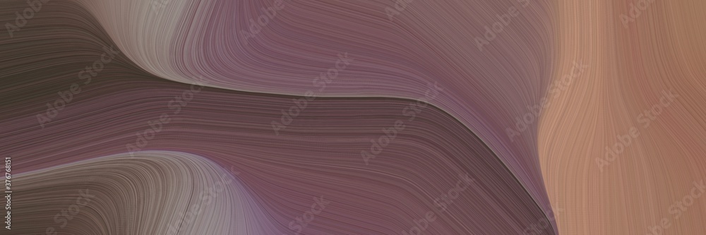 Poster abstract moving designed horizontal header with pastel brown, rosy brown and very dark violet colors. fluid curved lines with dynamic flowing waves and curves for poster or canvas