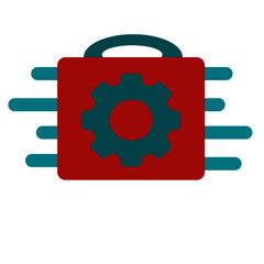 Obraz premium Gear wheels briefcase on white background with blue smudges