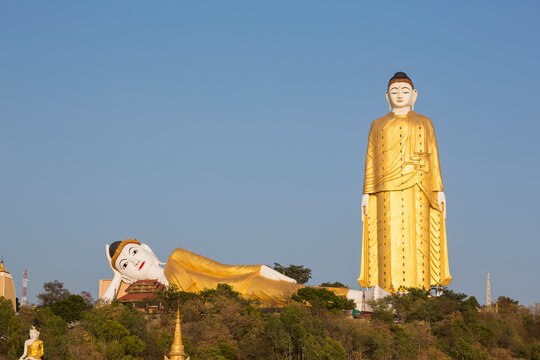 Bodhi Tataung, golden reclining and standing buddhas near Monywa, Sagaing Division, Myanmar