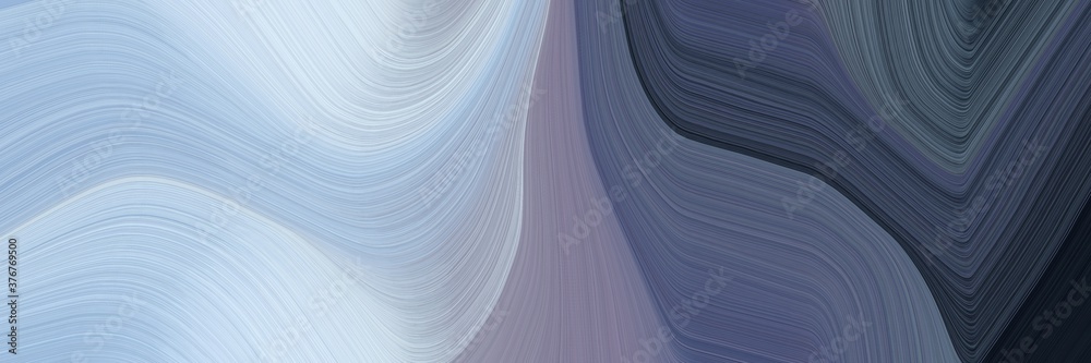 Poster abstract moving horizontal banner with light steel blue, very dark blue and dim gray colors. fluid curved lines with dynamic flowing waves and curves for poster or canvas