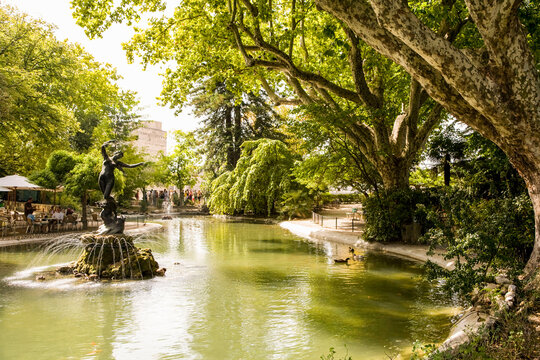 Park lake and fountain, Avignon, Provence, France