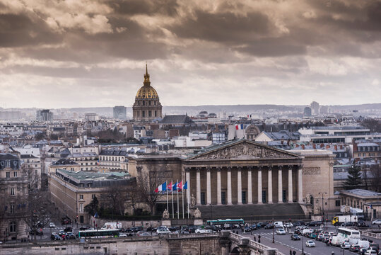 High angle cityscape over Paris, France