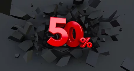 Foto op Canvas Abstract Explosion Background. 50 fifty percent sale. Black friday idea. up to 50%. 3D render © mustapha