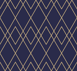 Vector seamless pattern, geometric background dark blue and gold
