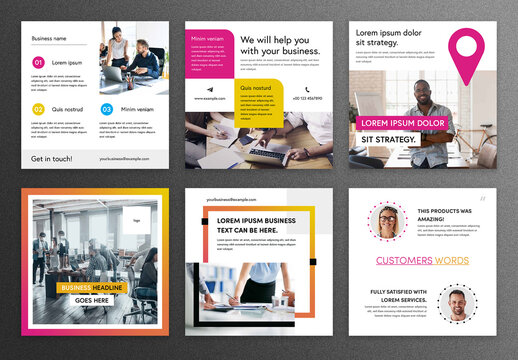 Business Social Media Layouts with Magenta and Yellow Accent