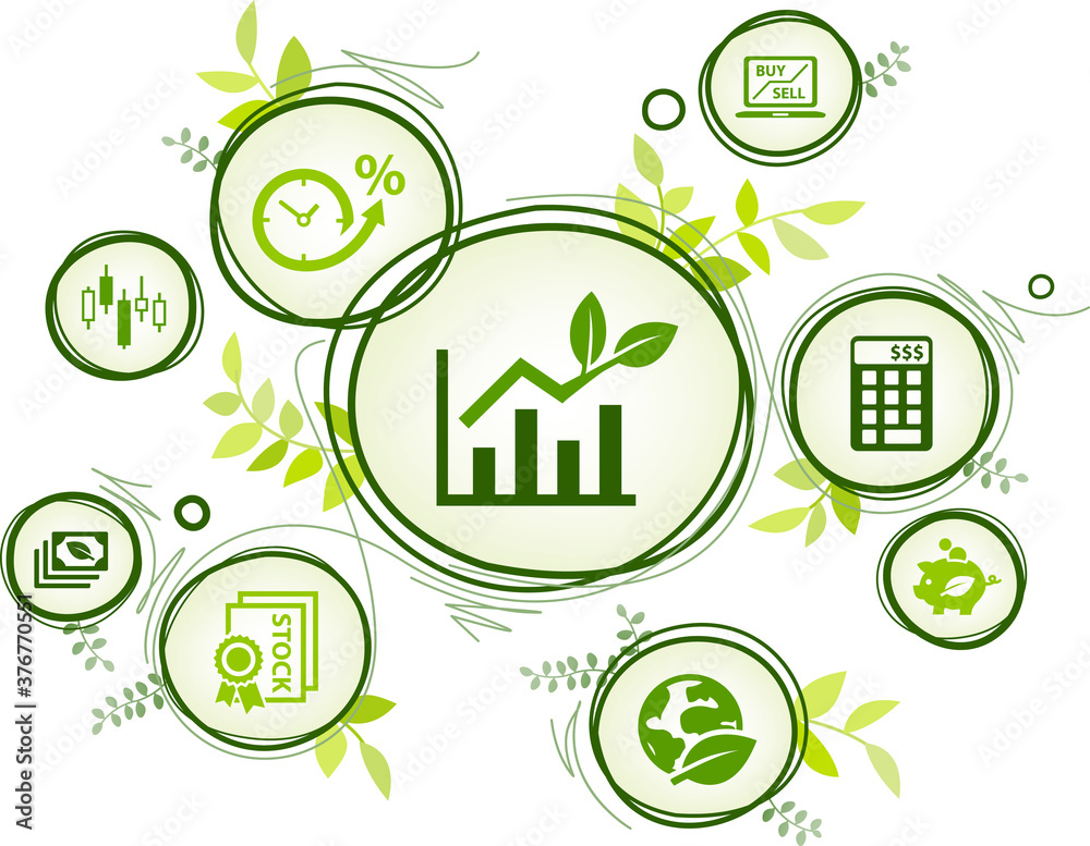 Wall mural sustainable investing vector illustration. concept with icons related to ethical investment, sociall