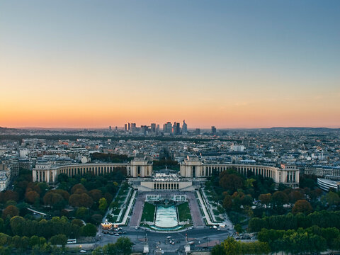 Palais De Chaillot And Financial District Viewed From Eiffel Tower, Paris, France