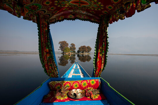 Shikara or Love Boat iconic to Lake Dal, Srinagar, Jammu and Kashmir, India