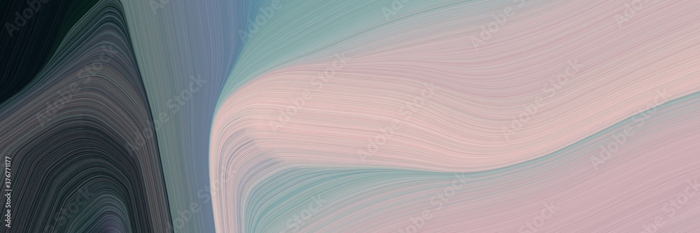 Poster abstract artistic horizontal banner with silver, very dark blue and slate gray colors. fluid curved 