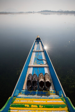 Shikara or Love Boat iconic to Lake Dal, Srinagar, Jammu and Kashmir, India