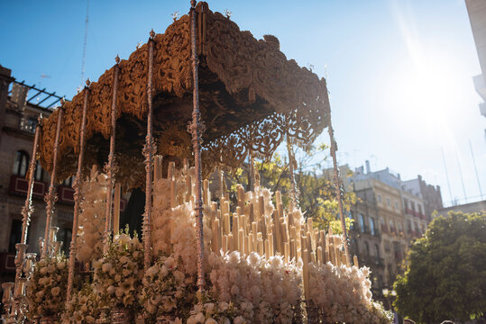 A float taking part in processions during Semana Santa (Holy Week), Seville, Andalucia, Spain