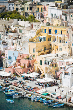 Buildings and waterfront at Procida island, Campania, Italy