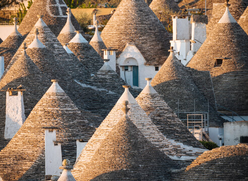 Drystone conical roofs of trullo houses, Alberobello, Puglia, Italy