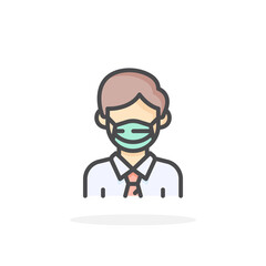 Man in flu mask icon in filled outline style.