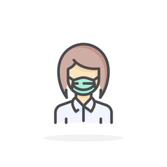 Woman in flu mask icon in filled outline style.