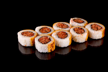 Fresh sushi rolls prepared from the best varieties of fish and seafood