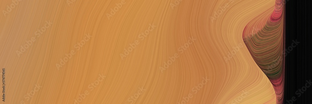Poster abstract colorful designed horizontal banner with peru, black and old mauve colors. fluid curved flowing waves and curves for poster or canvas