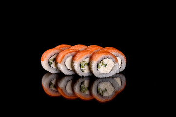 Fresh sushi rolls prepared from the best varieties of fish and seafood