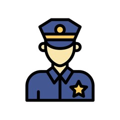 administrative related police man character with uniform and cap vector with editable stroke,