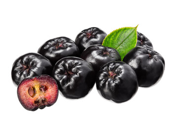 Chokeberry with green leaves isolated on white background. Clipping path and full depth of field