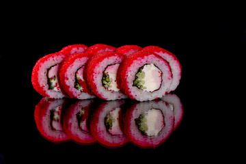 Fresh sushi rolls prepared from the best varieties of fish and seafood