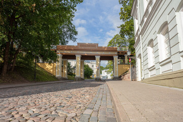 Tartu, Estonia, 02 August 2020, streets in the city center, sunny morning